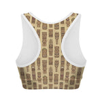Wooden Tiki Pattern Print Women's Sports Bra