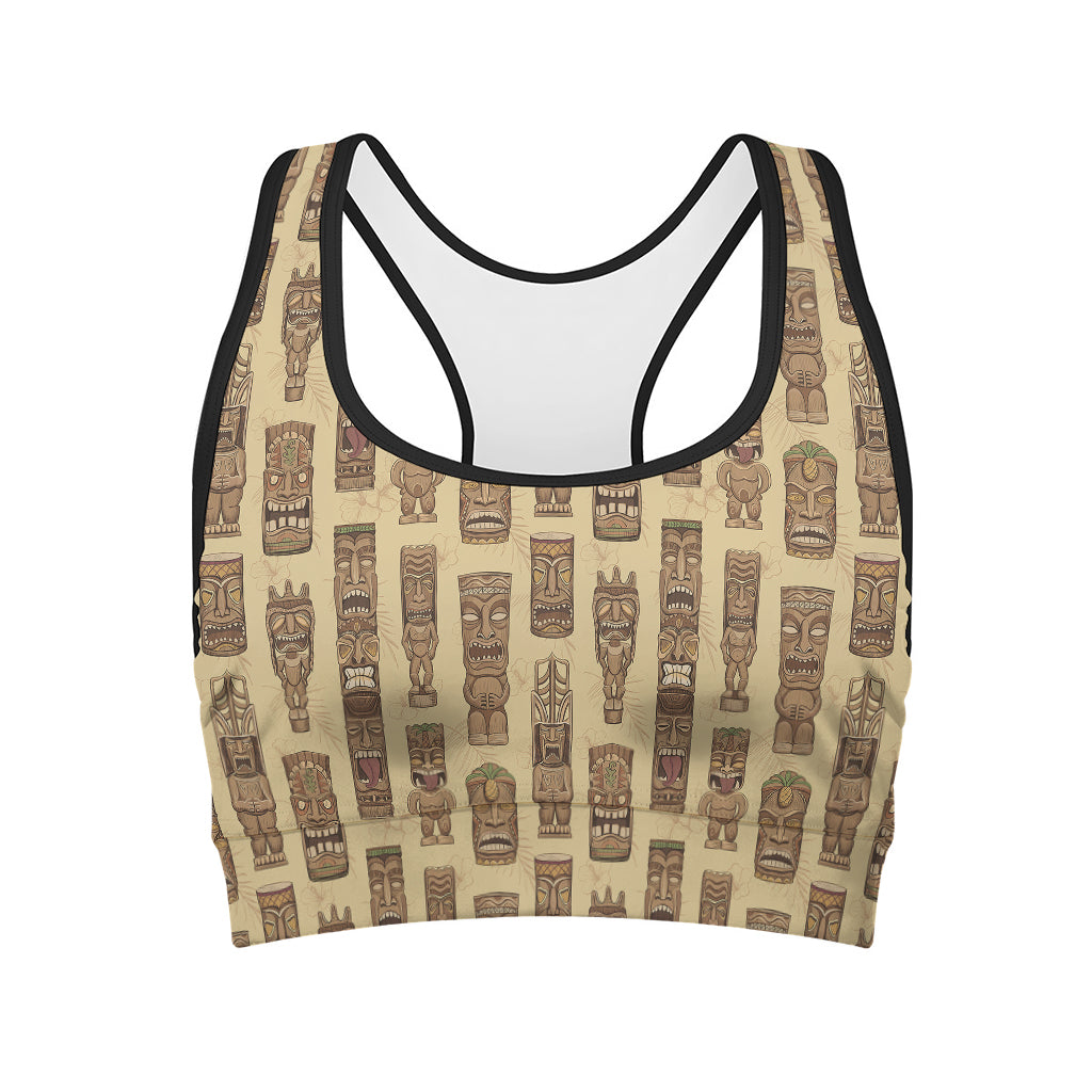 Wooden Tiki Pattern Print Women's Sports Bra