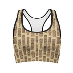 Wooden Tiki Pattern Print Women's Sports Bra