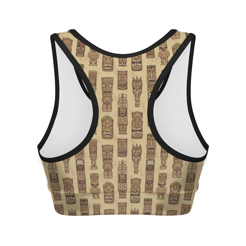 Wooden Tiki Pattern Print Women's Sports Bra