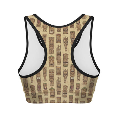 Wooden Tiki Pattern Print Women's Sports Bra