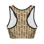 Wooden Tiki Pattern Print Women's Sports Bra