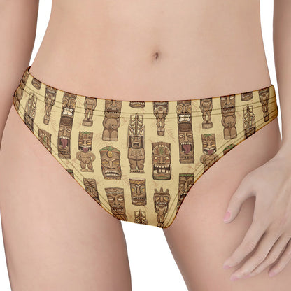 Wooden Tiki Pattern Print Women's Thong