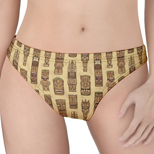 Wooden Tiki Pattern Print Women's Thong