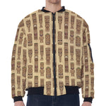 Wooden Tiki Pattern Print Zip Sleeve Bomber Jacket