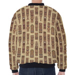 Wooden Tiki Pattern Print Zip Sleeve Bomber Jacket