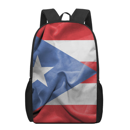Wrinkled Puerto Rican Flag Print 17 Inch Backpack
