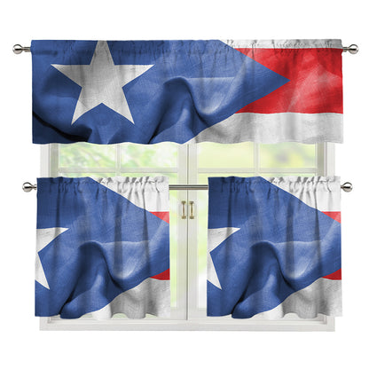 Wrinkled Puerto Rican Flag Print 3 Piece Kitchen Curtains