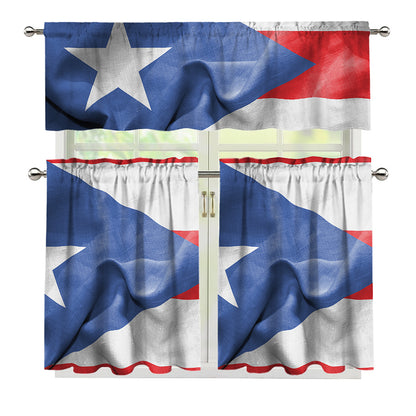Wrinkled Puerto Rican Flag Print 3 Piece Kitchen Curtains