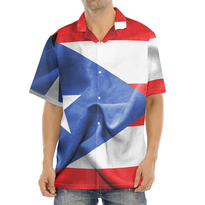 Wrinkled Puerto Rican Flag Print Aloha Shirt