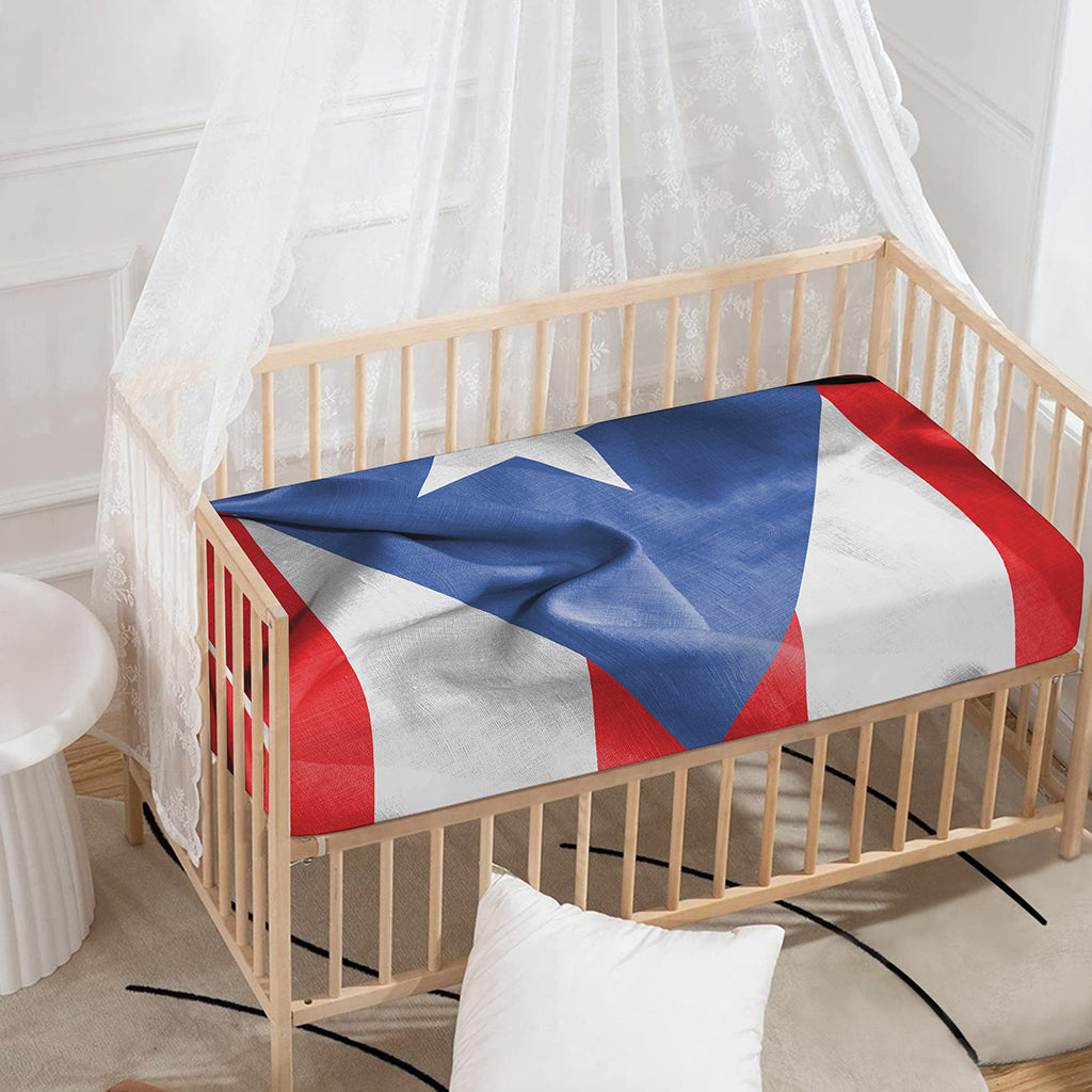Wrinkled Puerto Rican Flag Print Baby Crib Sheet