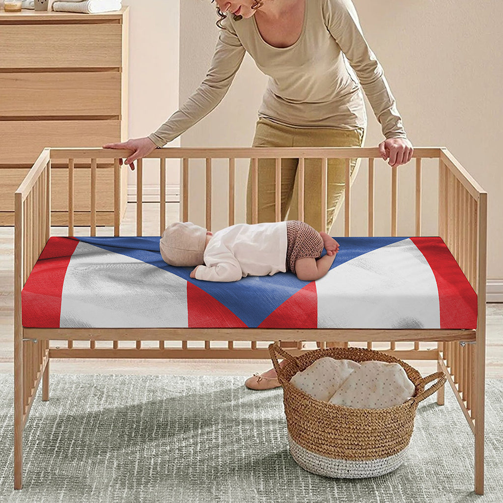 Wrinkled Puerto Rican Flag Print Baby Crib Sheet