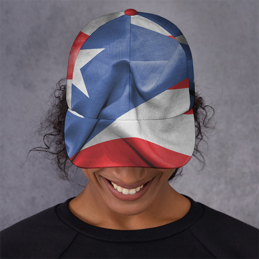Wrinkled Puerto Rican Flag Print Baseball Cap