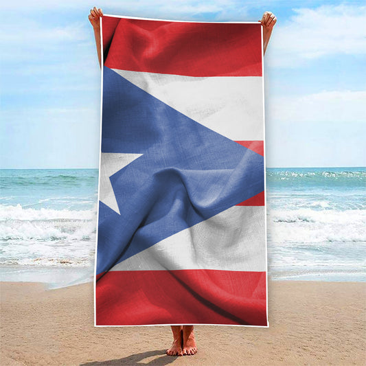 Wrinkled Puerto Rican Flag Print Beach Towel