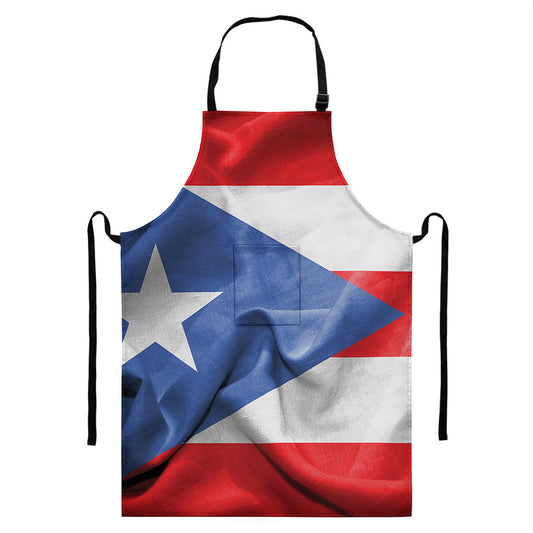 Wrinkled Puerto Rican Flag Print Bib Apron With Pocket