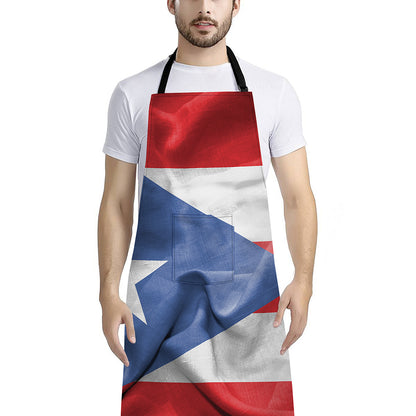 Wrinkled Puerto Rican Flag Print Bib Apron With Pocket