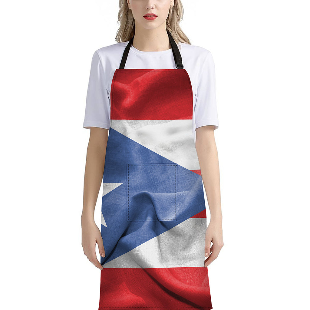Wrinkled Puerto Rican Flag Print Bib Apron With Pocket