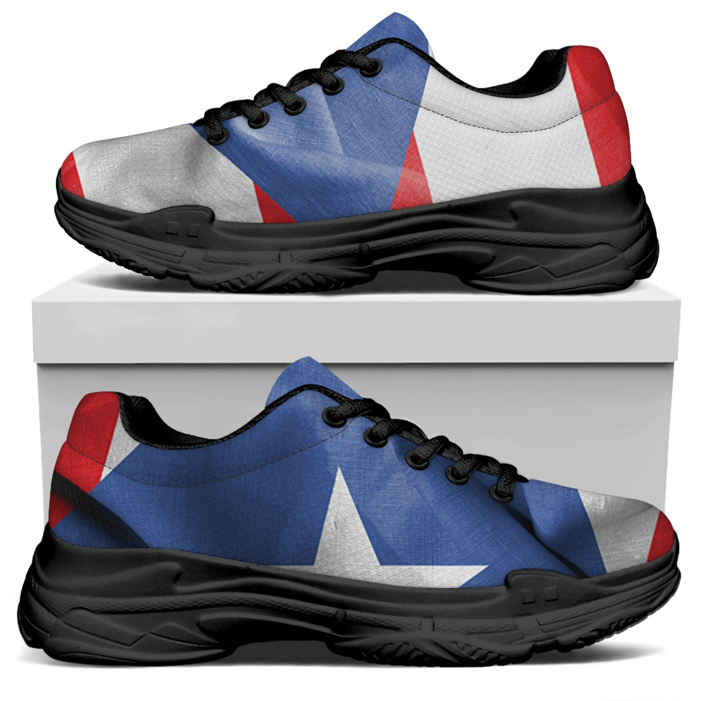 Wrinkled Puerto Rican Flag Print Black Chunky Shoes