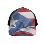 Wrinkled Puerto Rican Flag Print Black Mesh Trucker Cap