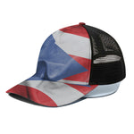 Wrinkled Puerto Rican Flag Print Black Mesh Trucker Cap