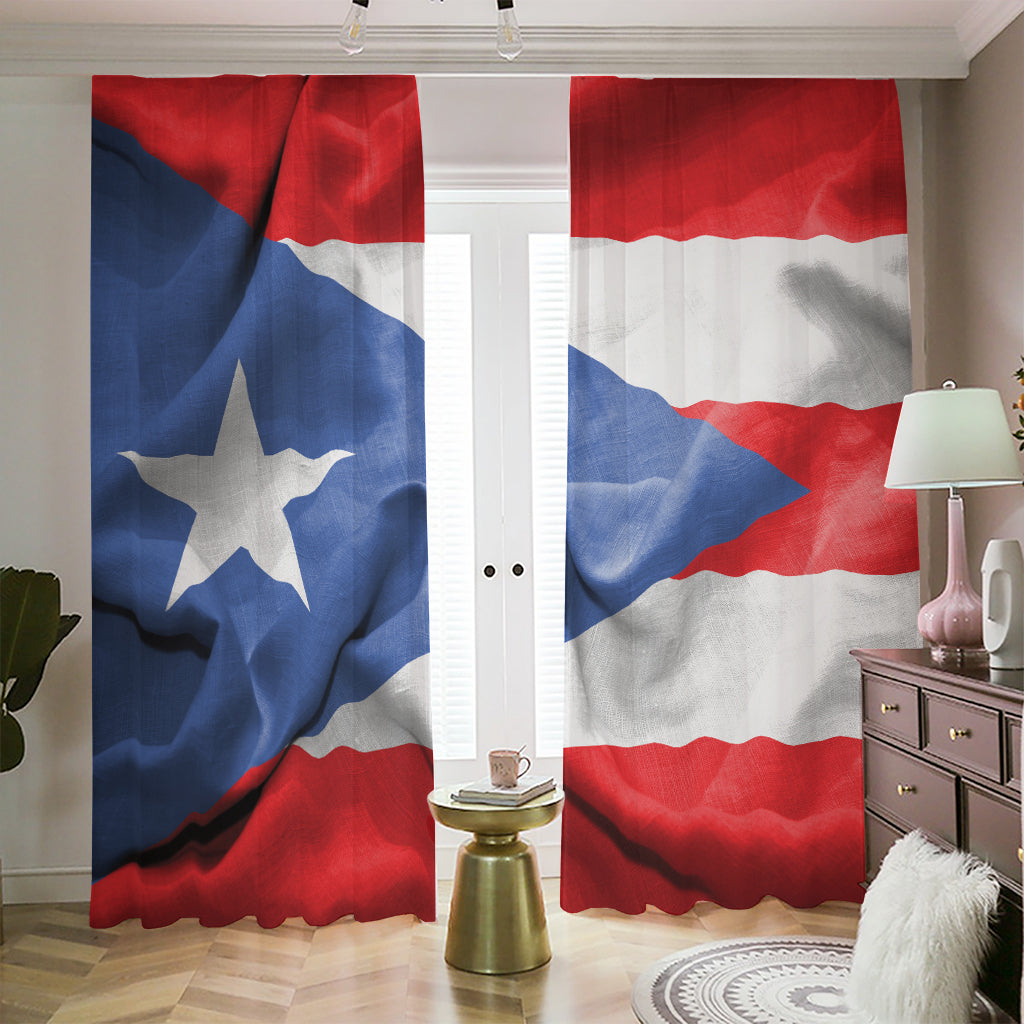 Wrinkled Puerto Rican Flag Print Blackout Pencil Pleat Curtains