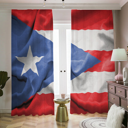 Wrinkled Puerto Rican Flag Print Blackout Pencil Pleat Curtains
