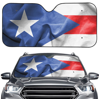 Wrinkled Puerto Rican Flag Print Car Windshield Sun Shade