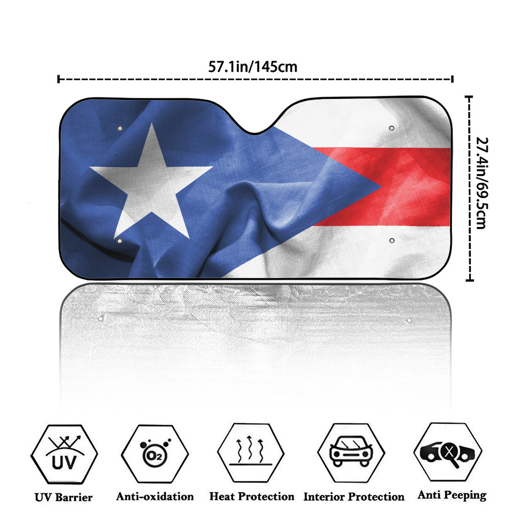 Wrinkled Puerto Rican Flag Print Car Windshield Sun Shade