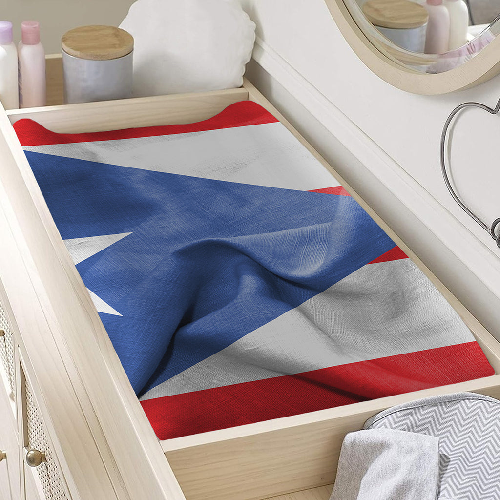 Wrinkled Puerto Rican Flag Print Changing Pad Cover