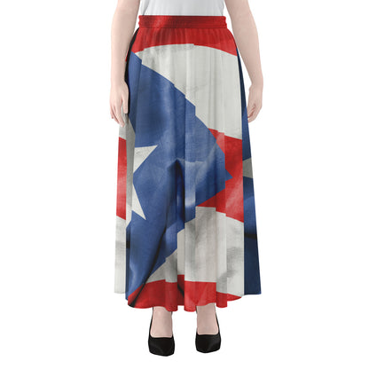 Wrinkled Puerto Rican Flag Print Chiffon Maxi Skirt