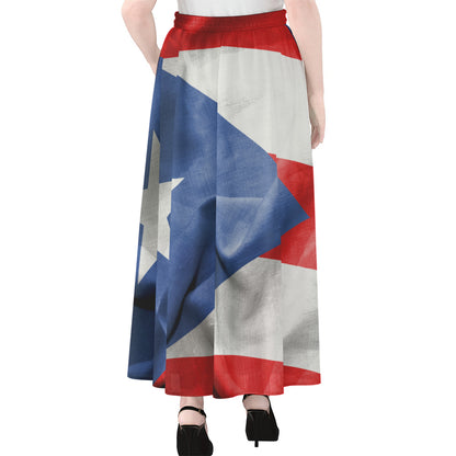 Wrinkled Puerto Rican Flag Print Chiffon Maxi Skirt