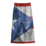 Wrinkled Puerto Rican Flag Print Cotton Front Slit Maxi Skirt
