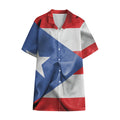 Wrinkled Puerto Rican Flag Print Cotton Hawaiian Shirt