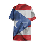 Wrinkled Puerto Rican Flag Print Cotton Hawaiian Shirt