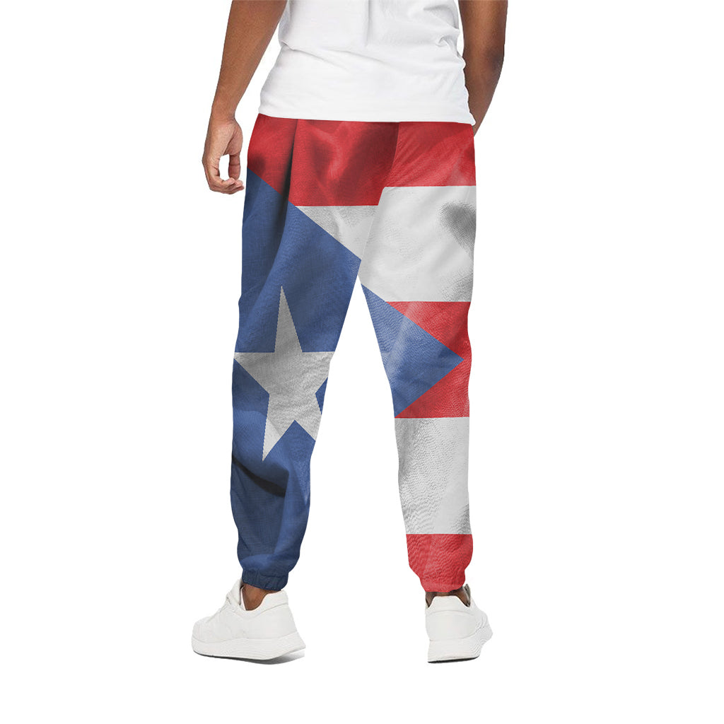 Wrinkled Puerto Rican Flag Print Cotton Pants