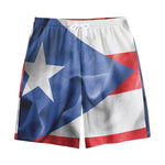 Wrinkled Puerto Rican Flag Print Cotton Shorts