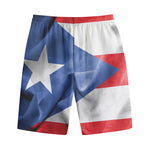Wrinkled Puerto Rican Flag Print Cotton Shorts