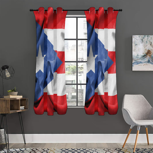 Wrinkled Puerto Rican Flag Print Curtain