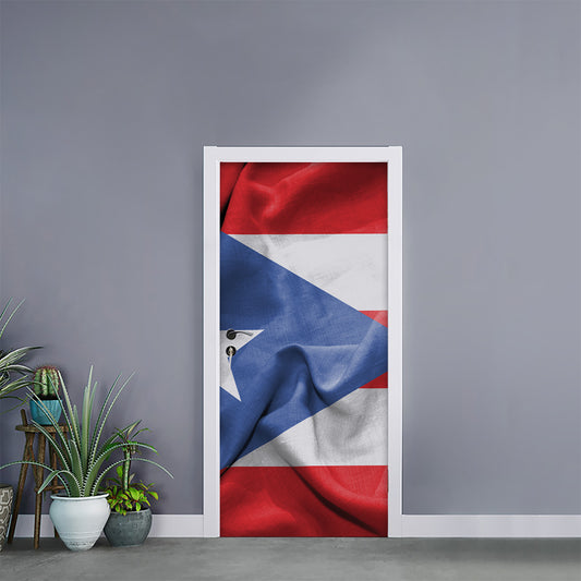 Wrinkled Puerto Rican Flag Print Door Sticker
