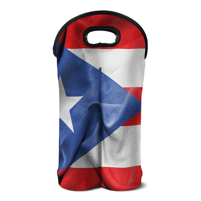 Wrinkled Puerto Rican Flag Print Double Neoprene Wine Tote
