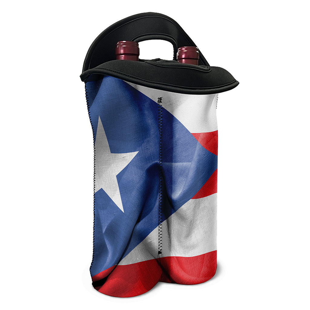 Wrinkled Puerto Rican Flag Print Double Neoprene Wine Tote