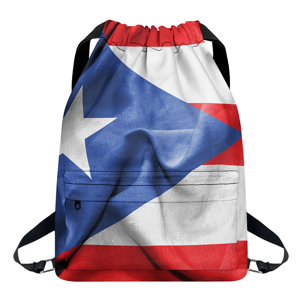 Wrinkled Puerto Rican Flag Print Drawstring Backpack