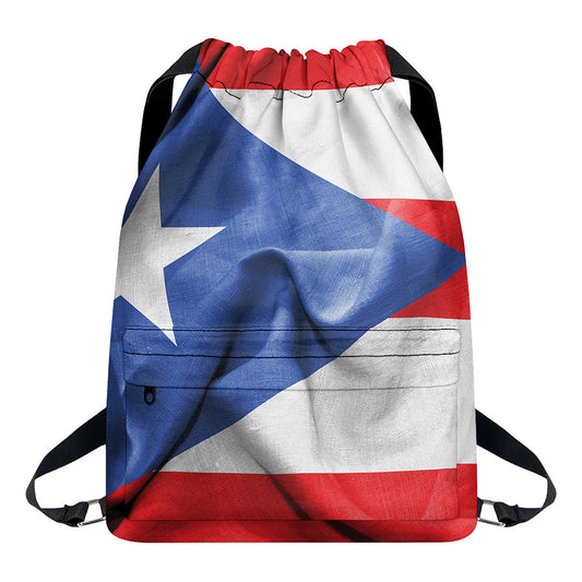 Wrinkled Puerto Rican Flag Print Drawstring Backpack