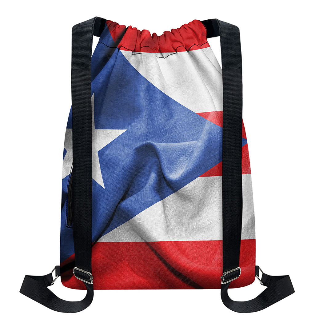Wrinkled Puerto Rican Flag Print Drawstring Backpack
