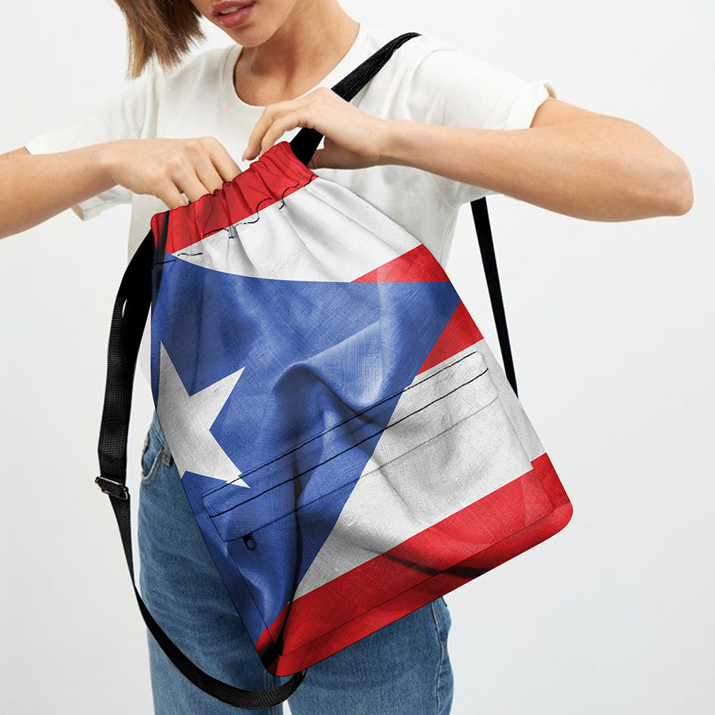 Wrinkled Puerto Rican Flag Print Drawstring Backpack