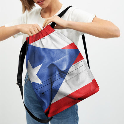 Wrinkled Puerto Rican Flag Print Drawstring Backpack