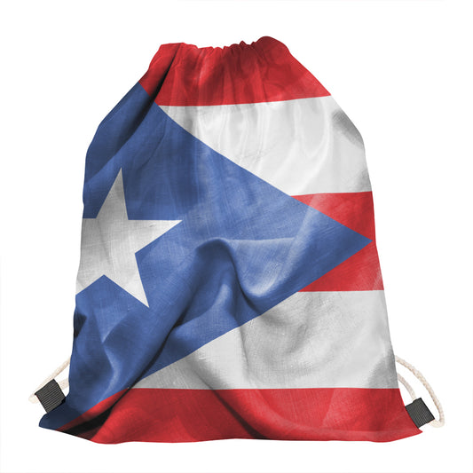 Wrinkled Puerto Rican Flag Print Drawstring Bag