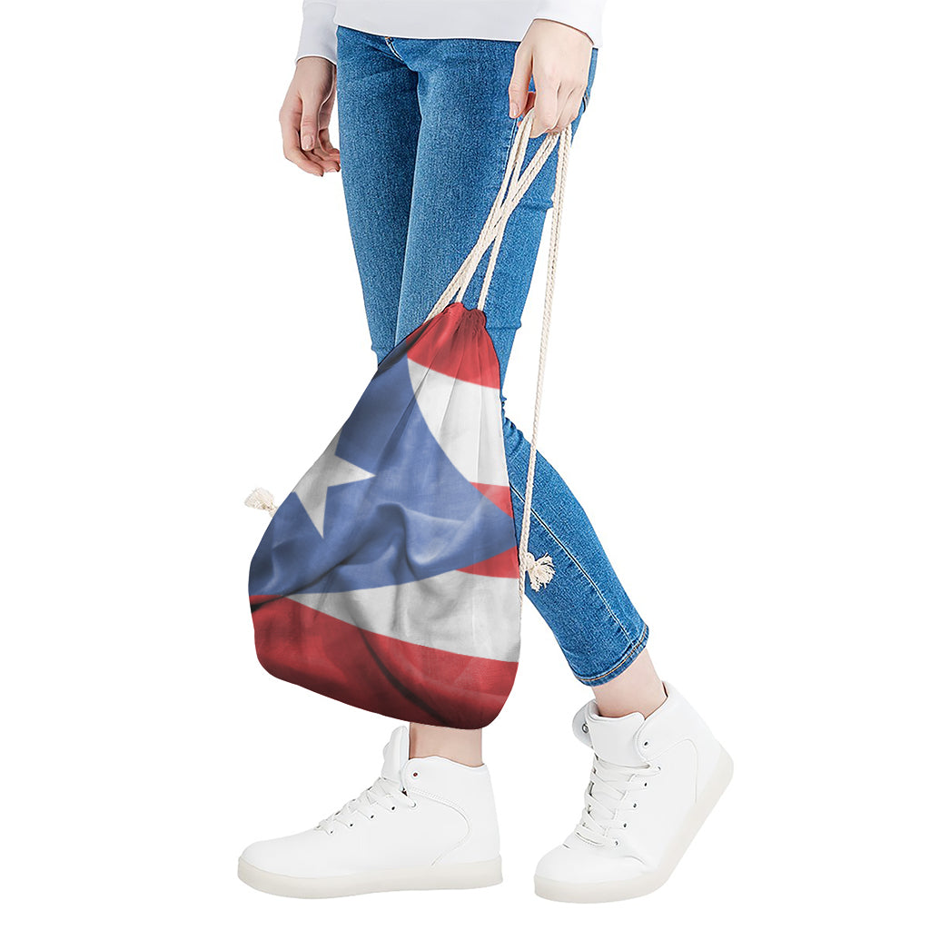 Wrinkled Puerto Rican Flag Print Drawstring Bag