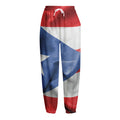 Wrinkled Puerto Rican Flag Print Fleece Lined Knit Pants