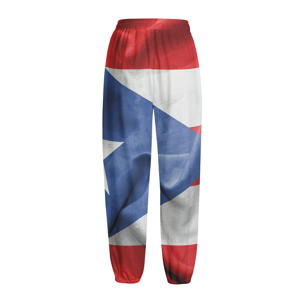 Wrinkled Puerto Rican Flag Print Fleece Lined Knit Pants